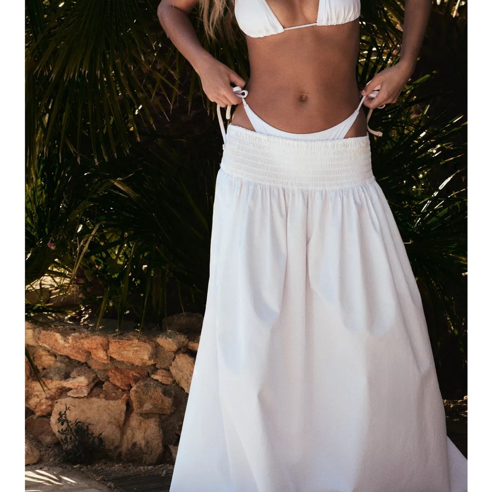 Zara White Poplin Midi Skirt NWOT
